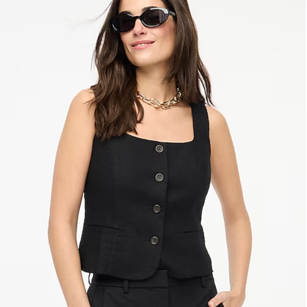 🌺 NWT J Crew Factory Squareneck Linen Vest Black Size 14